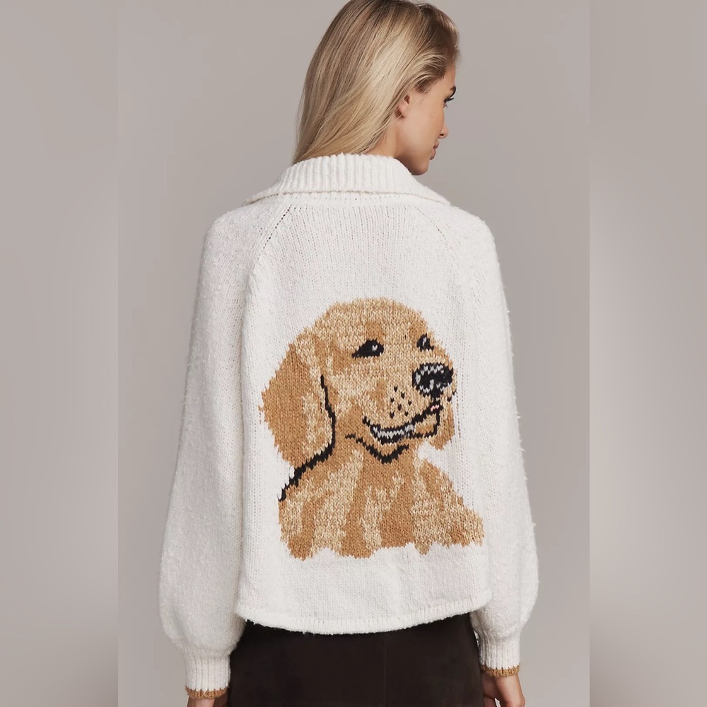 Anthropologie The Jesse Dog Icon Cardigan Sweater by Pilcro Golden Retriever - Picture 3 of 14